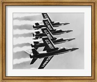 Framed Four fighter planes flying in a formation, Blue Angels, US Navy Precision Flight Team