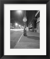 Framed Night view with street clock and mailbox
