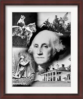Framed George Washington's face superimposed over a montage of pictures depicting American history, USA