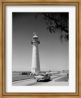 Framed USA, Mississippi, Biloxi, Biloxi Lighthouse with street in the foreground