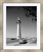 Framed USA, Mississippi, Biloxi, Biloxi Lighthouse with street in the foreground