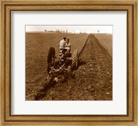 Framed USA, Pennsylvania, Farmer on Tractor Plowing Field