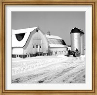 Framed Farmer on Tractor Clearing Snow Away