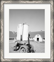 Framed USA, Farmer Working on Tractor, Agricultural Buildings in the Background