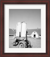 Framed USA, Farmer Working on Tractor, Agricultural Buildings in the Background
