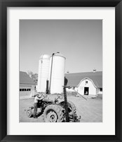 Framed USA, Farmer Working on Tractor, Agricultural Buildings in the Background