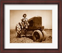 Framed Farmer Plowing a Field with a Tractor