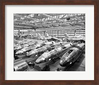 Framed Incomplete Bomber Planes on the Final Assembly Line in an Airplane Factory, Wichita, Kansas, USA