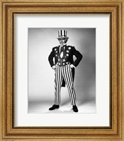 Framed Senior man in an Uncle Sam Costume Standing with Arms Akimbo