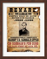 Framed Jesse James Wanted Poster