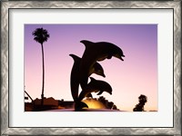 Framed Dolphin Fountain on Stearns Wharf, Santa Barbara Harbor, California, USA
