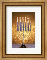 Framed Close-up of lit candles on a menorah