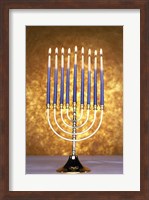 Framed Close-up of lit candles on a menorah