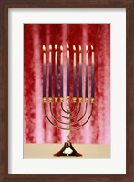 Framed Close-up Of Lit Candles On A Menorah On Red