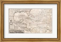 Framed 1732 Herman Moll Map of the West Indies, Florida, Mexico, and the Caribbean