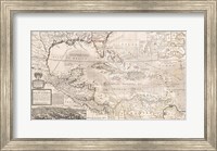 Framed 1732 Herman Moll Map of the West Indies, Florida, Mexico, and the Caribbean