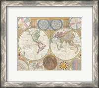 Framed 1794 Samuel Dunn Wall Map of the World in Hemispheres