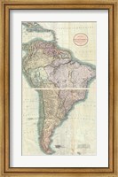 Framed 1807 Close up Cary Map of South America
