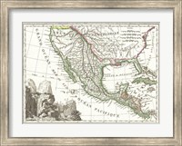 Framed 1810 Tardieu Map of Mexico, Texas and California