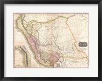 Framed 1818 Pinkerton Map of Peru