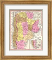 Framed 1846 Burroughs - Mitchell Map of Argentina, Uruguay, Chili in South America