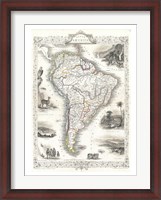 Framed 1850 Tallis Map of South America