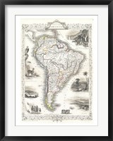 Framed 1850 Tallis Map of South America