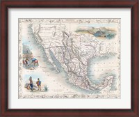 Framed 1851 Tallis Map of Mexico, Texas, and California