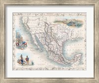 Framed 1851 Tallis Map of Mexico, Texas, and California