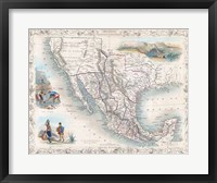 Framed 1851 Tallis Map of Mexico, Texas, and California