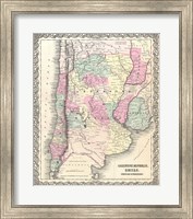 Framed 1855 Colton Map of Argentina, Chile, Paraguay and Uruguay