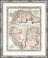 Framed 1860 Mitchell's Map of Peru, Ecuador, Venezuela, Columbia and Argentina