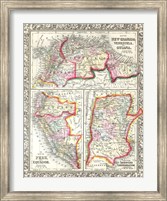 Framed 1860 Mitchell's Map of Peru, Ecuador, Venezuela, Columbia and Argentina