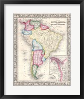 Framed 1864 Mitchell Map of Brazil, Bolivia and Chili