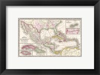 Framed 1866 Mitchell Map of Mexico and the West Indies