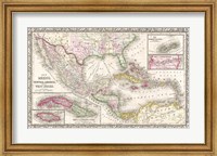 Framed 1866 Mitchell Map of Mexico and the West Indies