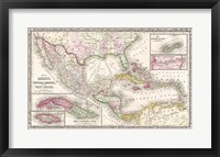 Framed 1866 Mitchell Map of Mexico and the West Indies