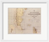 Framed Map of Argentina 1883