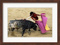 Framed High angle view of a matador fighting with a bull, Spain