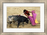 Framed High angle view of a matador fighting with a bull, Spain