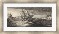 Framed Wenceslas Hollar - Warships and a Spouting Whale