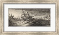 Framed Wenceslas Hollar - Warships and a Spouting Whale