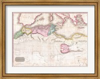 Framed 1818 Pinkerton Map of Northern Africa and the Mediterranean