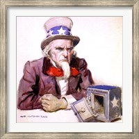 Framed James Montgomery Flagg  -Uncle Sam With Empty Treasury 1920