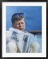 Framed President Kennedy Reading the New York Times