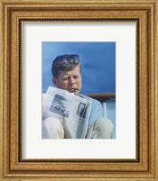 Framed President Kennedy Reading the New York Times