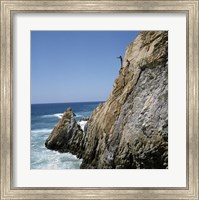 Framed Mexico, Acapulco, La Quebrada, Cliff divers on cliff