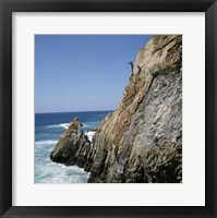 Framed Mexico, Acapulco, La Quebrada, Cliff divers on cliff