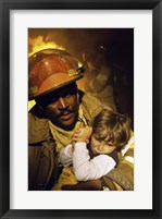 Framed Firefighter carrying a boy
