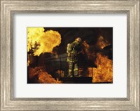 Framed Side profile of a firefighter holding an axe